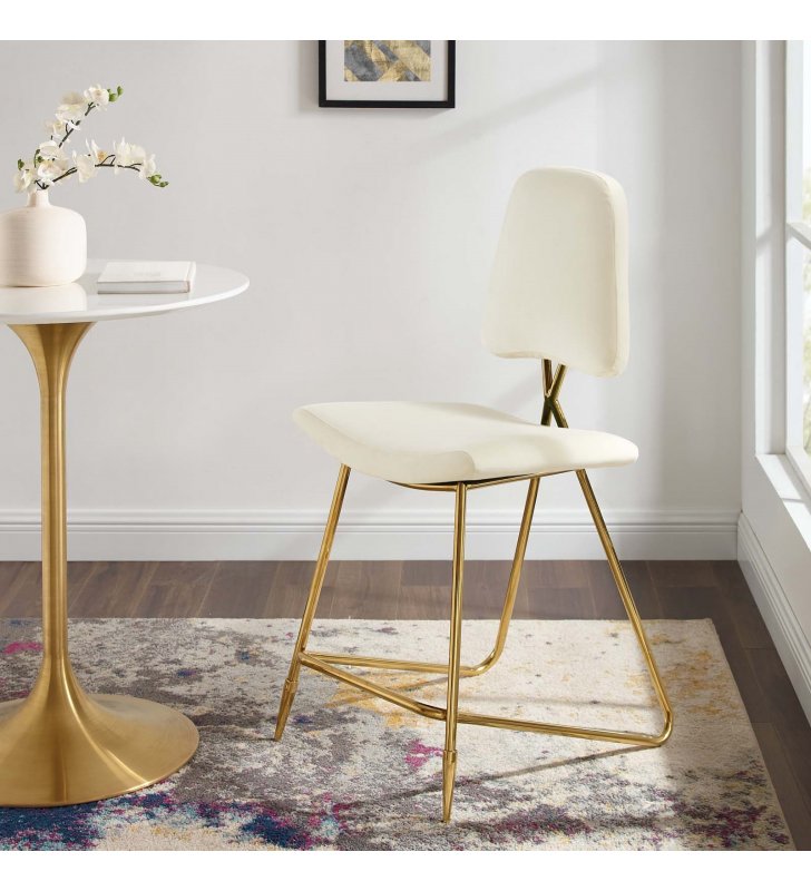 Ponder Performance Velvet Counter Stool in Ivory - Lexmod
