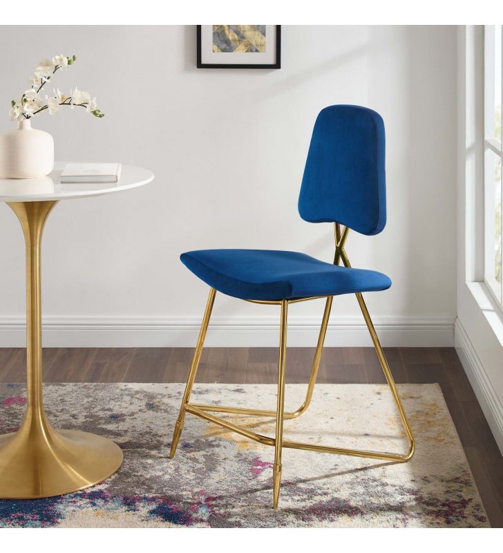 Ponder Performance Velvet Counter Stool in Navy - Lexmod