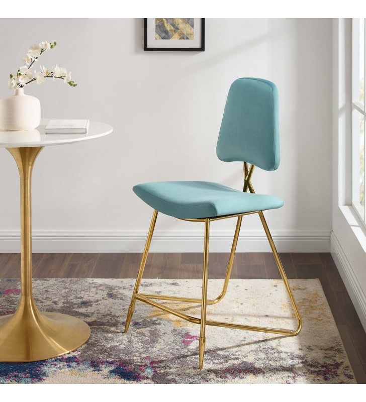 Ponder Performance Velvet Counter Stool in Sea Blue - Lexmod
