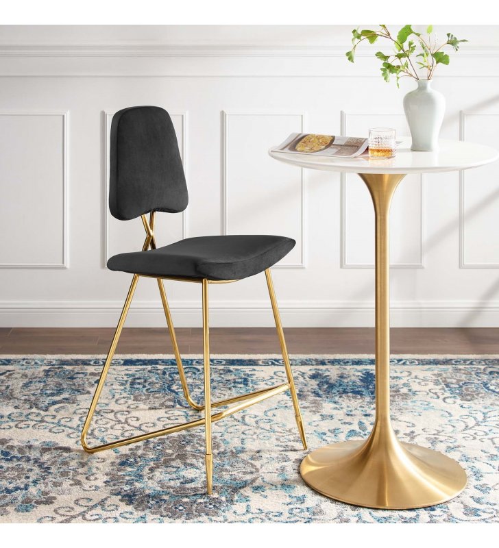 Ponder Performance Velvet Bar Stool in Black - Lexmod
