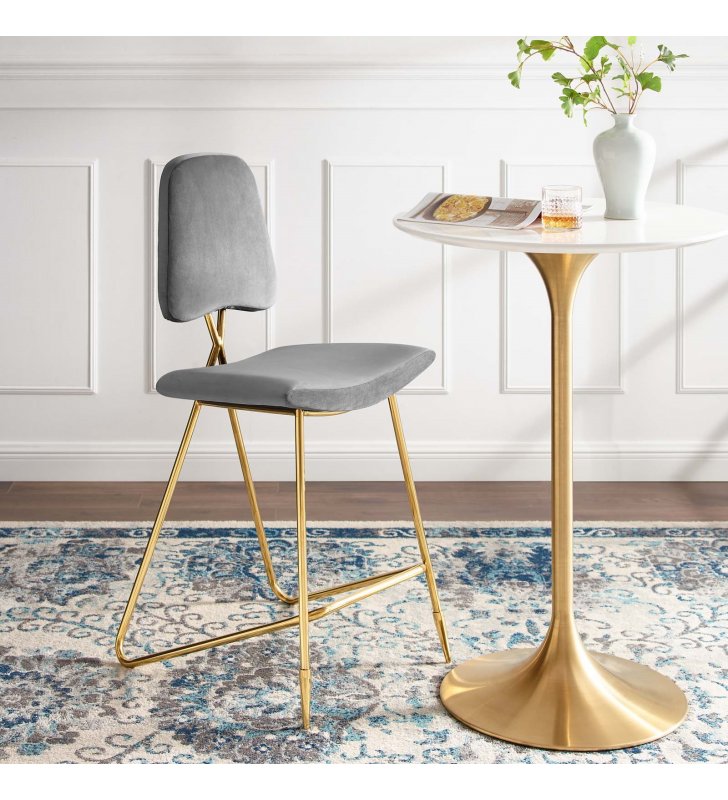 Ponder Performance Velvet Bar Stool in Gray - Lexmod