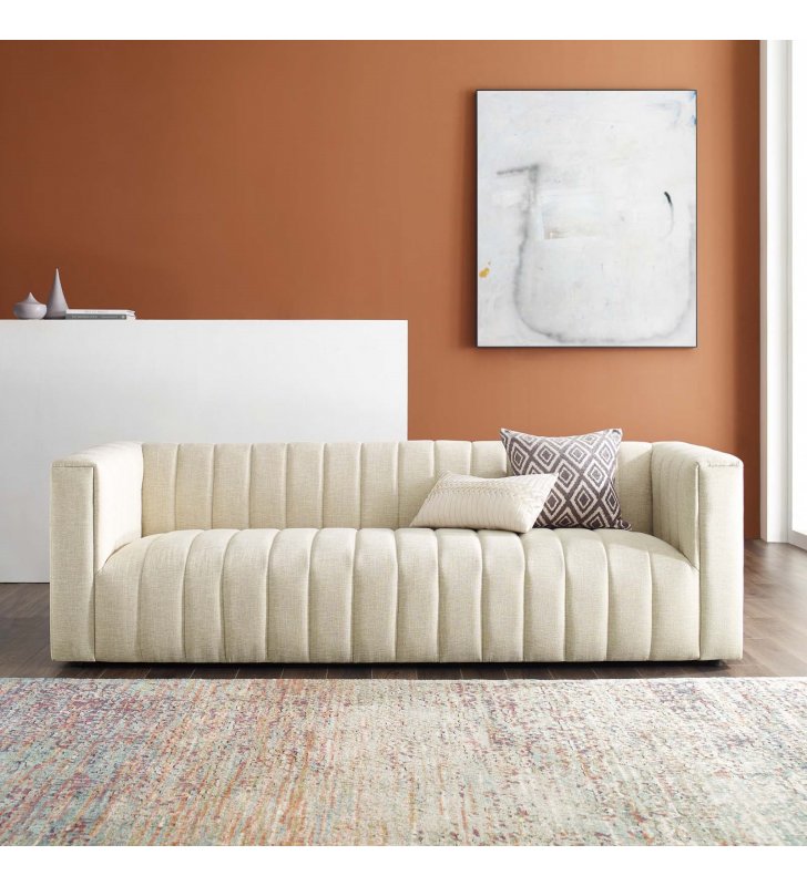 Reflection Channel Tufted Upholstered Fabric Sofa in Beige - Lexmod