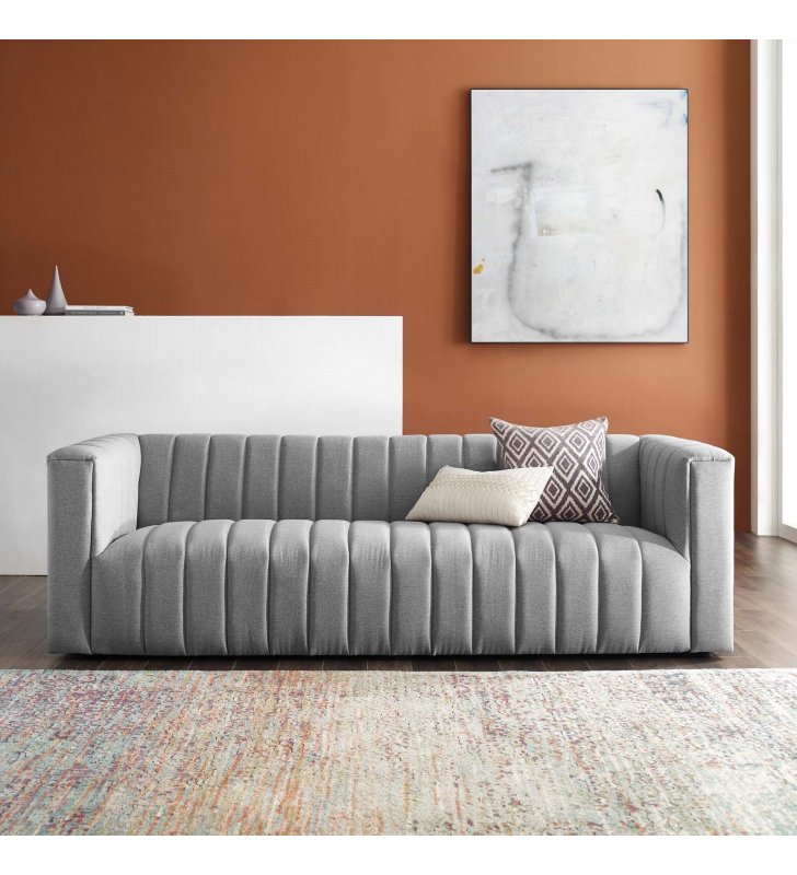 Reflection Channel Tufted Upholstered Fabric Sofa in Light Gray - Lexmod