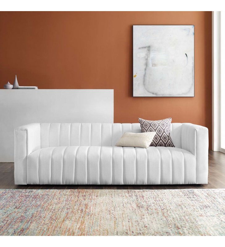 Reflection Channel Tufted Upholstered Fabric Sofa in White - Lexmod