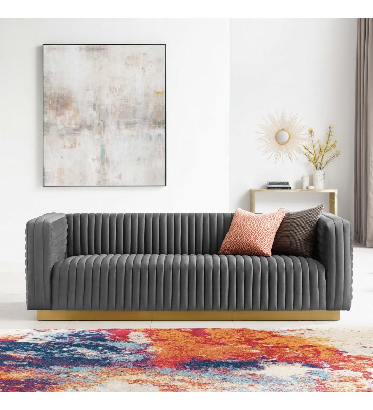 Charisma Channel Tufted Performance Velvet Living Room Sofa in Charcoal - Lexmod