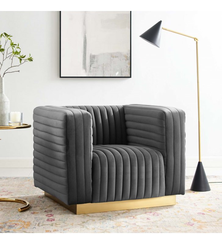 Charisma Channel Tufted Performance Velvet Accent Armchair in Charcoal - Lexmod
