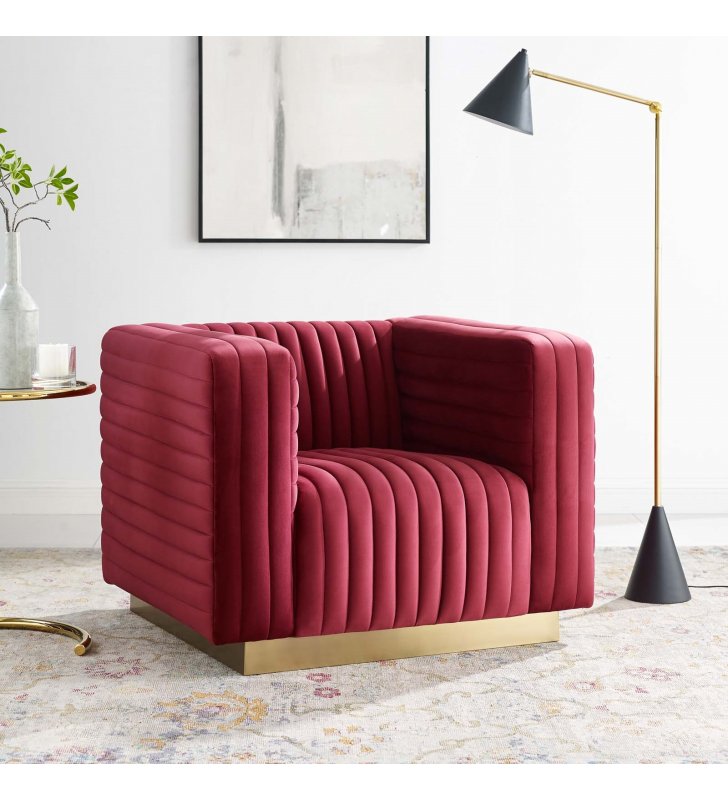 Charisma Channel Tufted Performance Velvet Accent Armchair in Maroon - Lexmod
