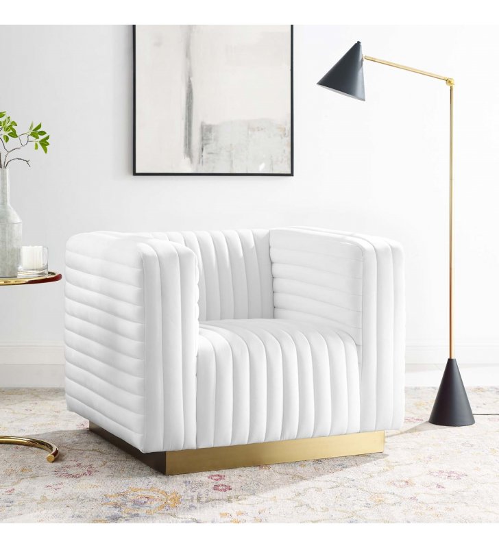 Charisma Channel Tufted Performance Velvet Accent Armchair in White - Lexmod