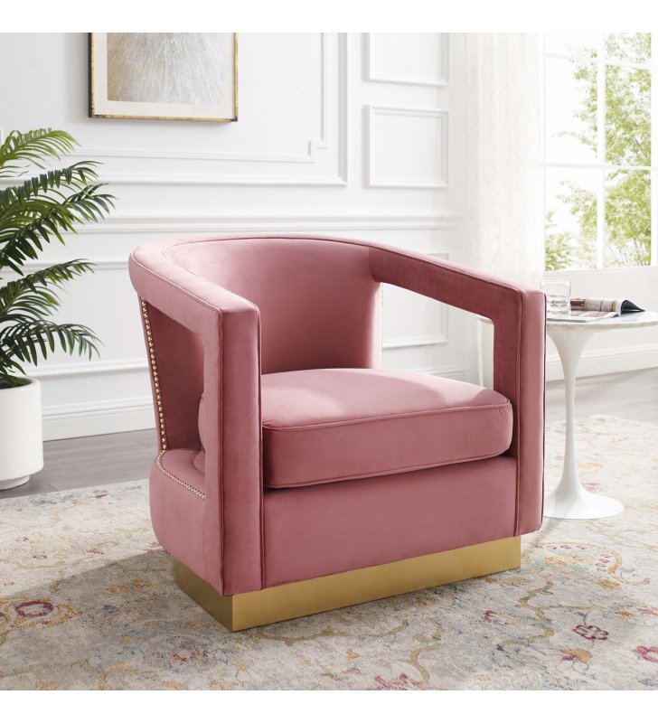Frolick Performance Velvet Armchair in Dusty Rose - Lexmod