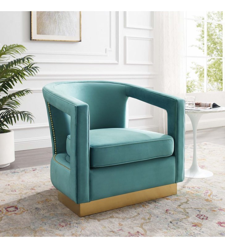 Frolick Performance Velvet Armchair in Mint - Lexmod