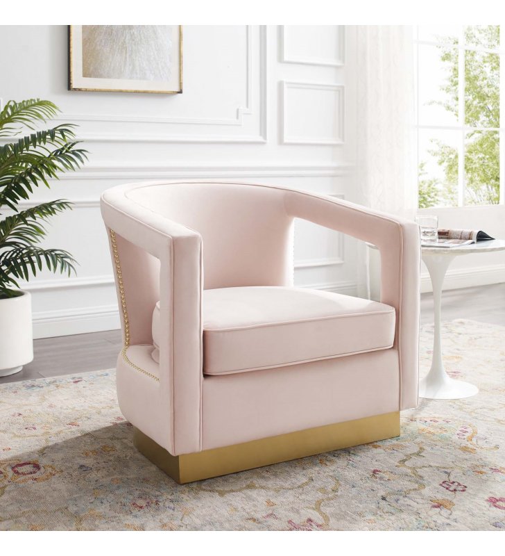 Frolick Performance Velvet Armchair in Pink - Lexmod