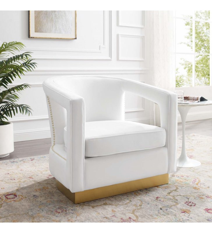 Frolick Performance Velvet Armchair in White - Lexmod