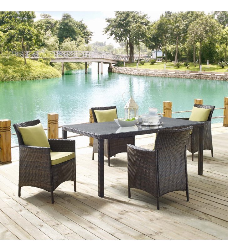Conduit 5 Piece Outdoor Patio Wicker Rattan Set in Brown Peridot - Lexmod