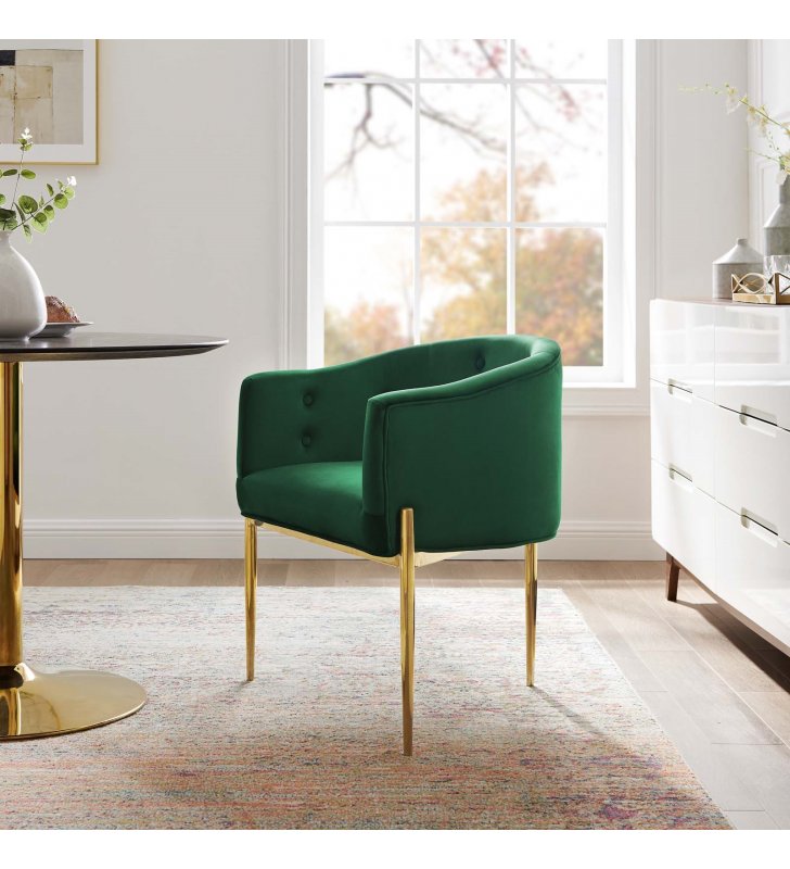 Savour Tufted Performance Velvet Accent Chair in Emerald - Lexmod