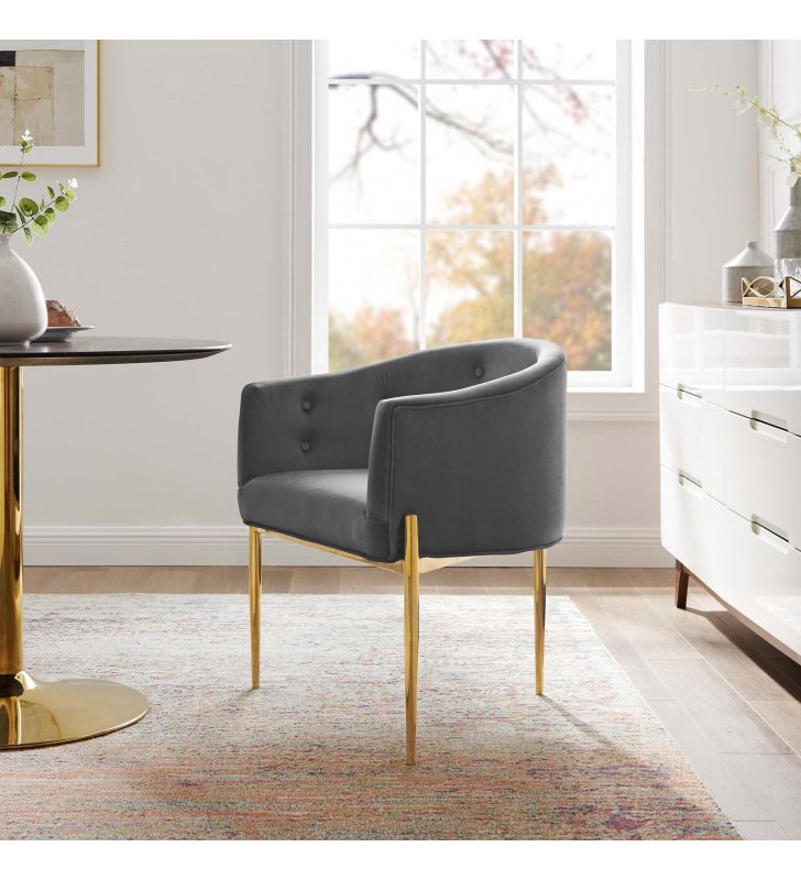 Savour Tufted Performance Velvet Accent Chair in Gray - Lexmod