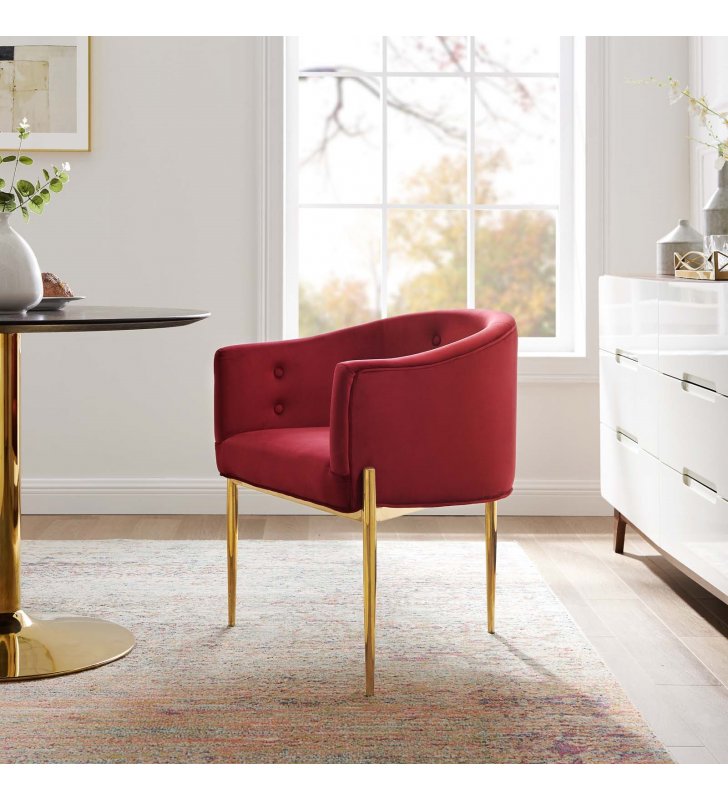 Savour Tufted Performance Velvet Accent Chair in Maroon - Lexmod