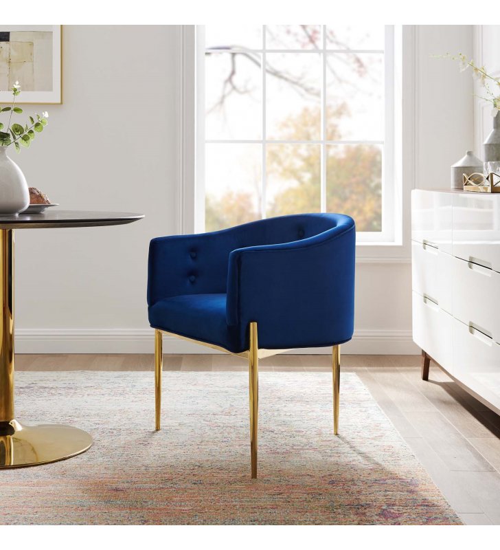 Savour Tufted Performance Velvet Accent Chair in Navy - Lexmod