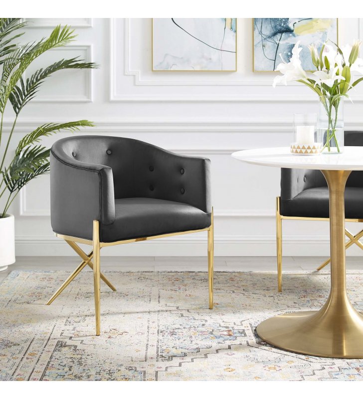 Savour Tufted Performance Velvet Accent Dining Armchair in Charcoal - Lexmod