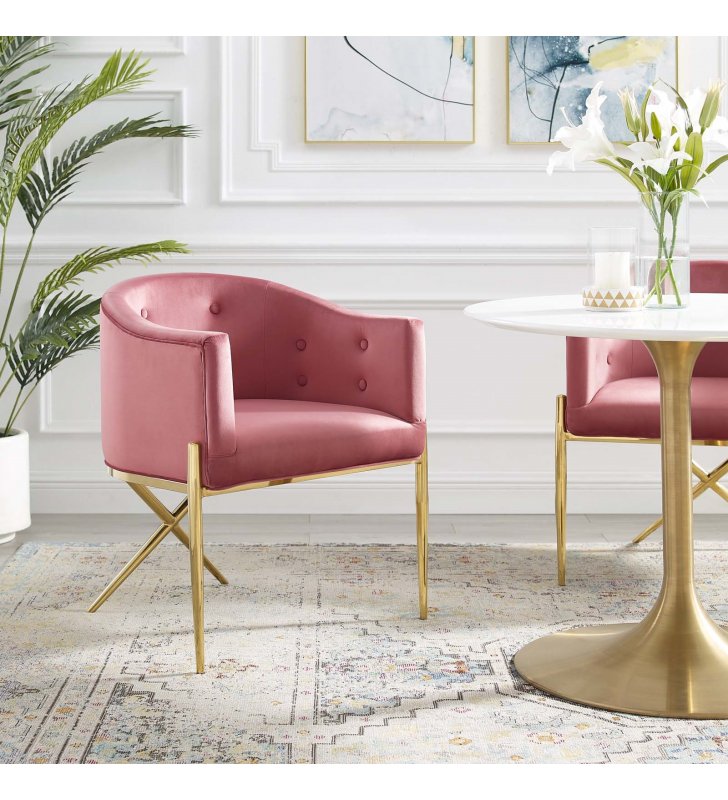 Savour Tufted Performance Velvet Accent Dining Armchair in Dusty Rose - Lexmod