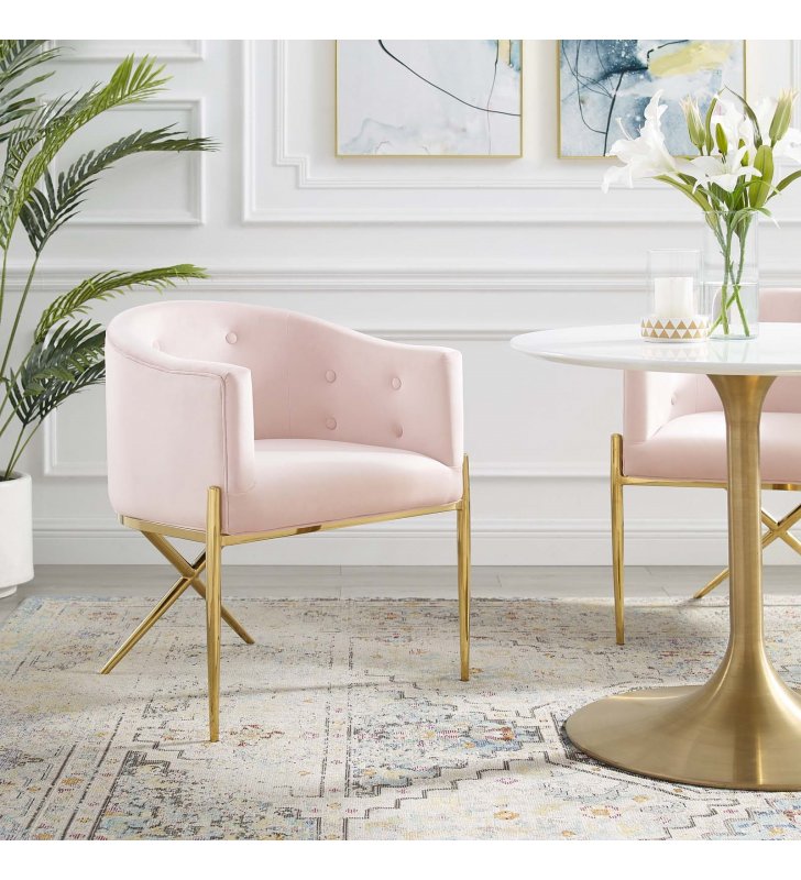 Savour Tufted Performance Velvet Accent Dining Armchair in Pink - Lexmod