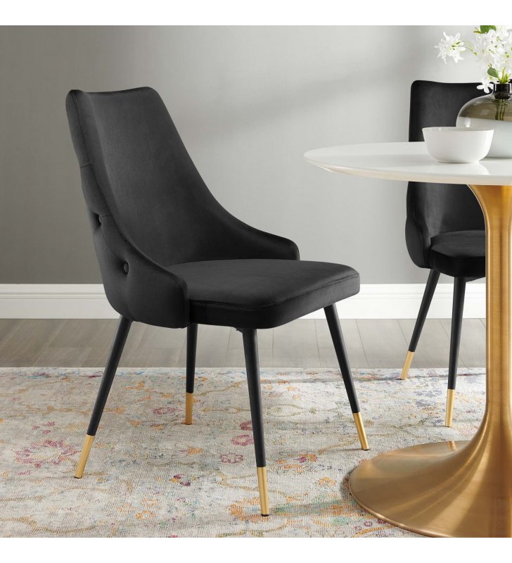 Adorn Tufted Performance Velvet Dining Side Chair in Black - Lexmod