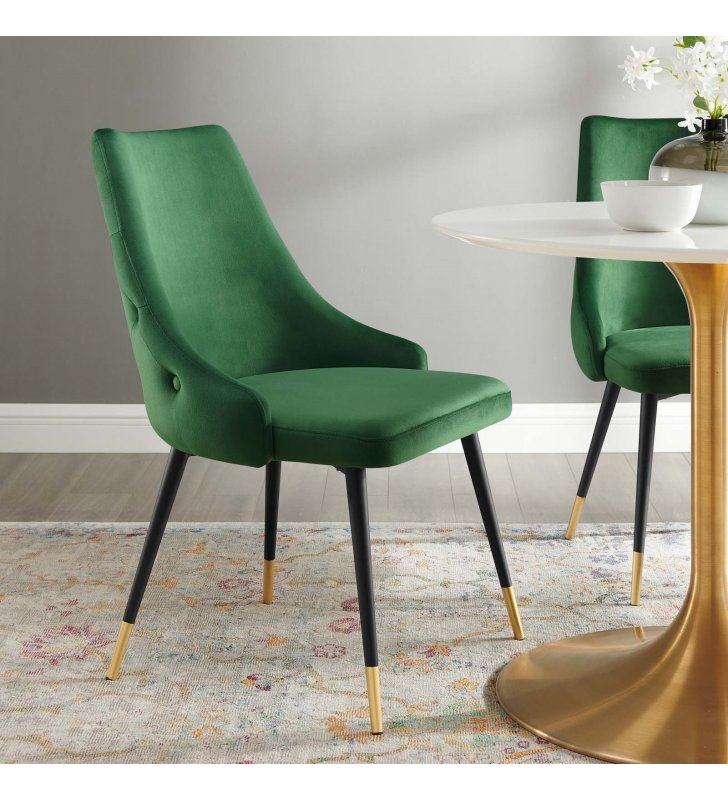 Adorn Tufted Performance Velvet Dining Side Chair in Emerald - Lexmod