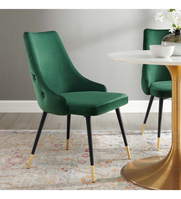 Adorn Tufted Performance Velvet Dining Side Chair in Green - Lexmod