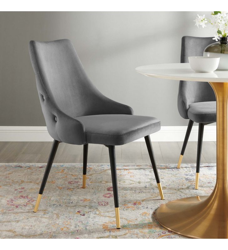 Adorn Tufted Performance Velvet Dining Side Chair in Gray - Lexmod