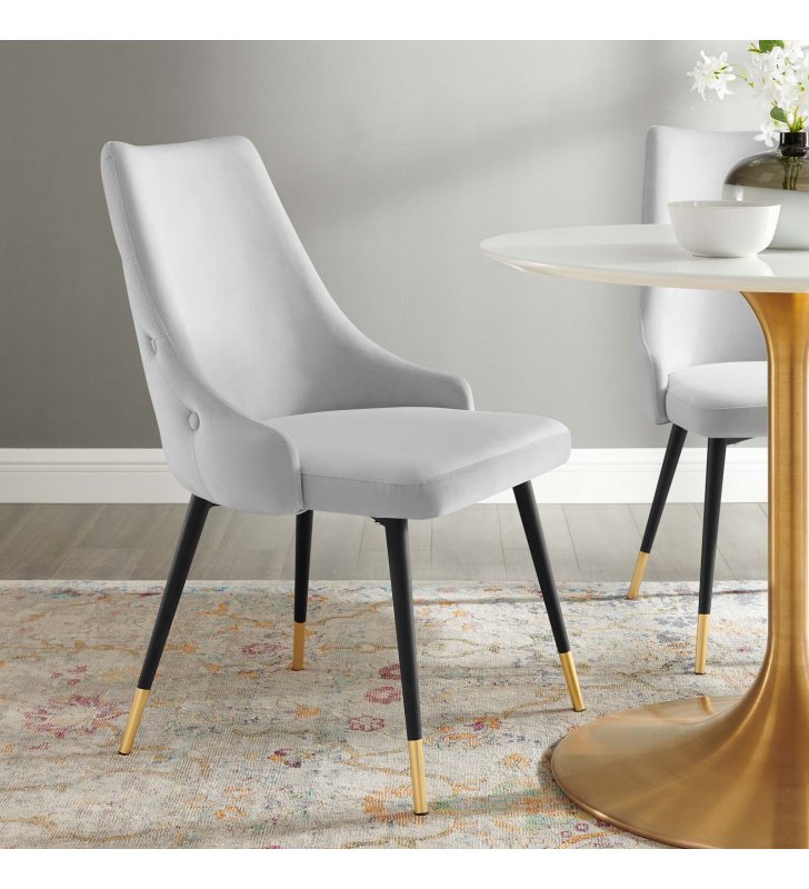 Adorn Tufted Performance Velvet Dining Side Chair in Light Gray - Lexmod