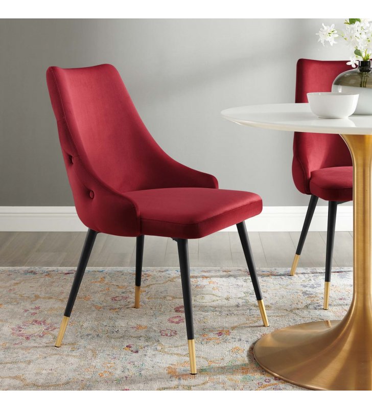 Adorn Tufted Performance Velvet Dining Side Chair in Maroon - Lexmod