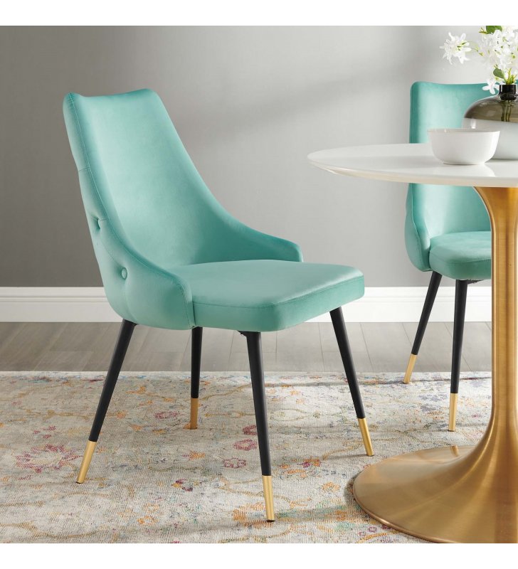 Adorn Tufted Performance Velvet Dining Side Chair in Mint - Lexmod
