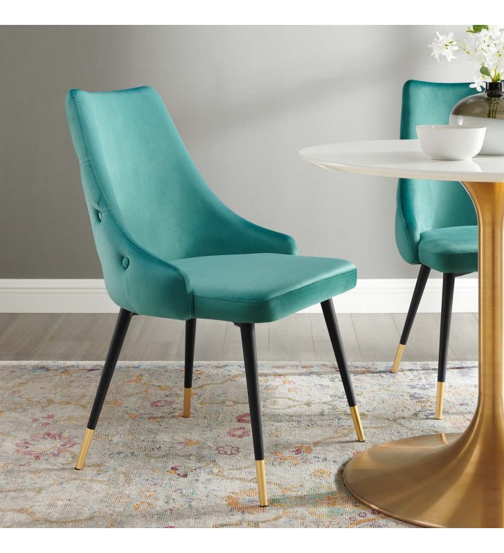 Adorn Tufted Performance Velvet Dining Side Chair in Teal - Lexmod