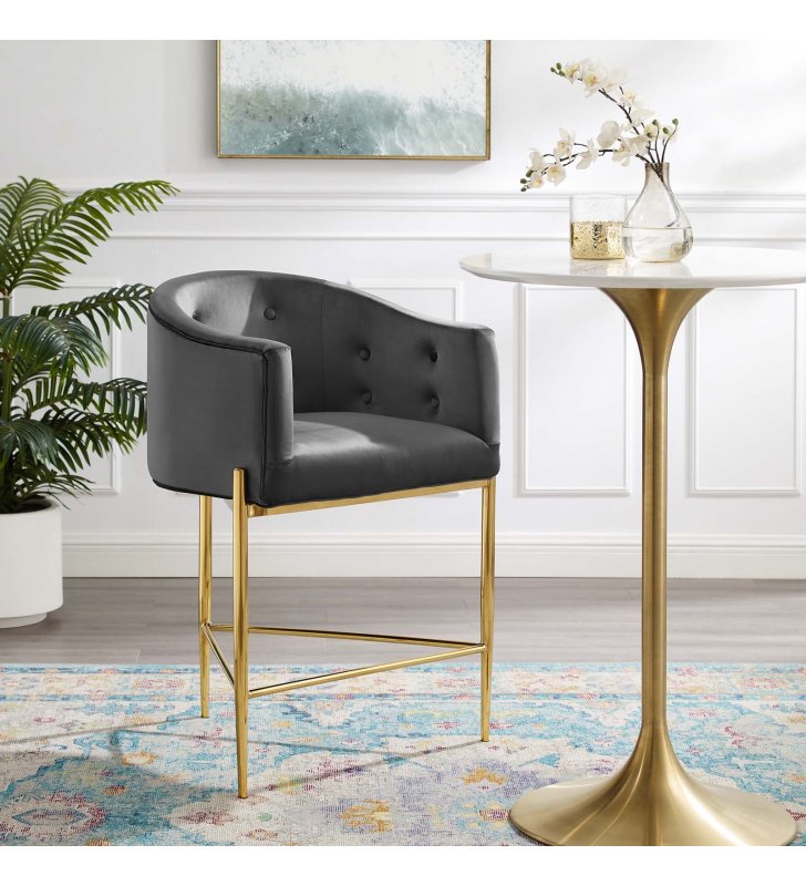 Savour Tufted Counter Stool in Charcoal - Lexmod