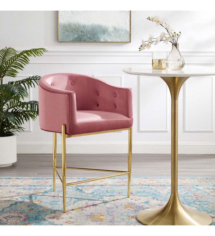 Savour Tufted Counter Stool in Dusty Rose - Lexmod