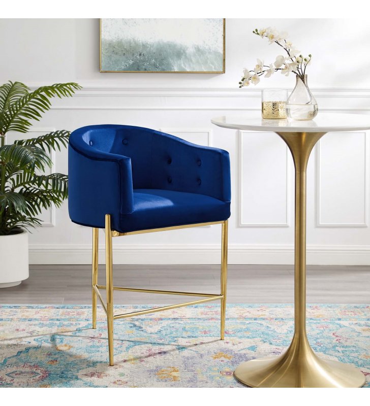 Savour Tufted Counter Stool in Navy - Lexmod