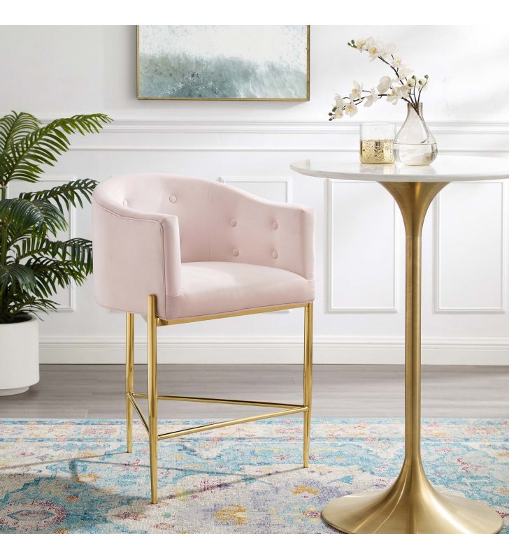 Savour Tufted Counter Stool in Pink - Lexmod