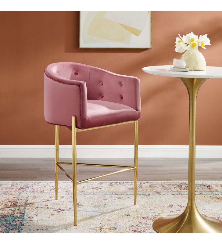 Savour Tufted Performance Velvet Bar Stool in Dusty Rose - Lexmod