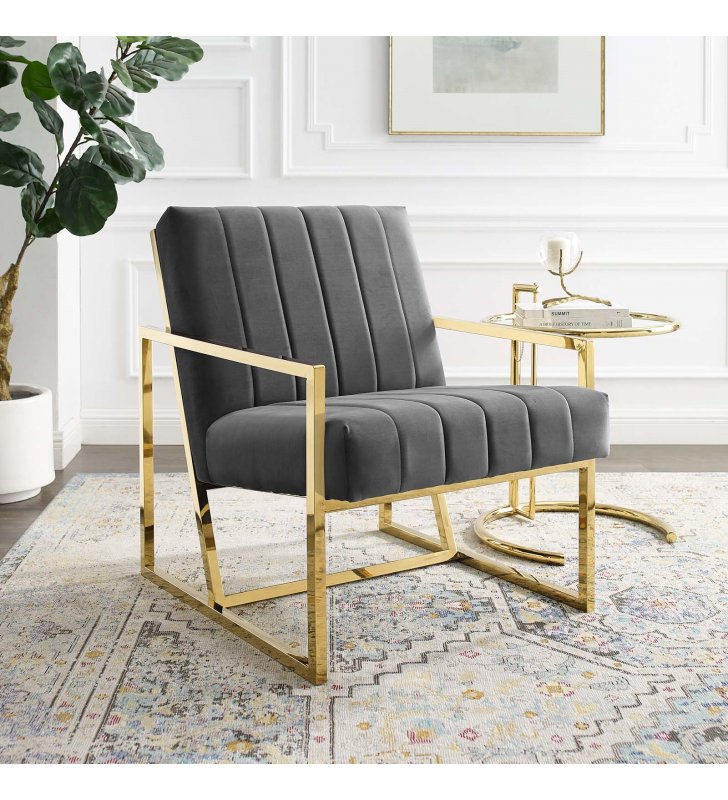 Inspire Channel Tufted Performance Velvet Armchair in Charcoal - Lexmod