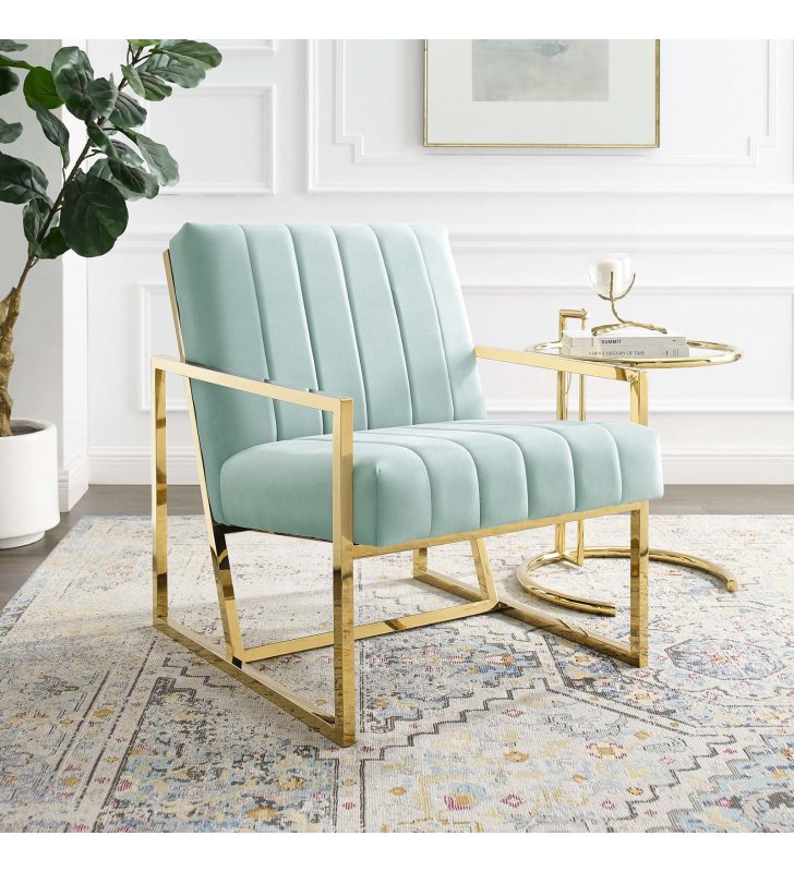 Inspire Channel Tufted Performance Velvet Armchair in Mint - Lexmod