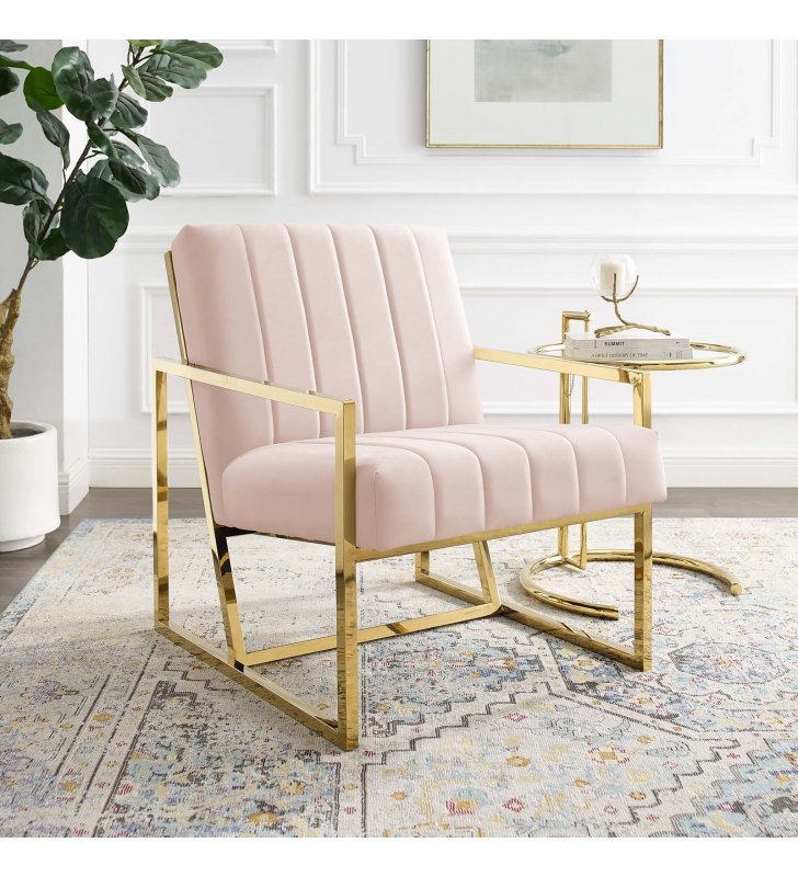 Inspire Channel Tufted Performance Velvet Armchair in Pink - Lexmod