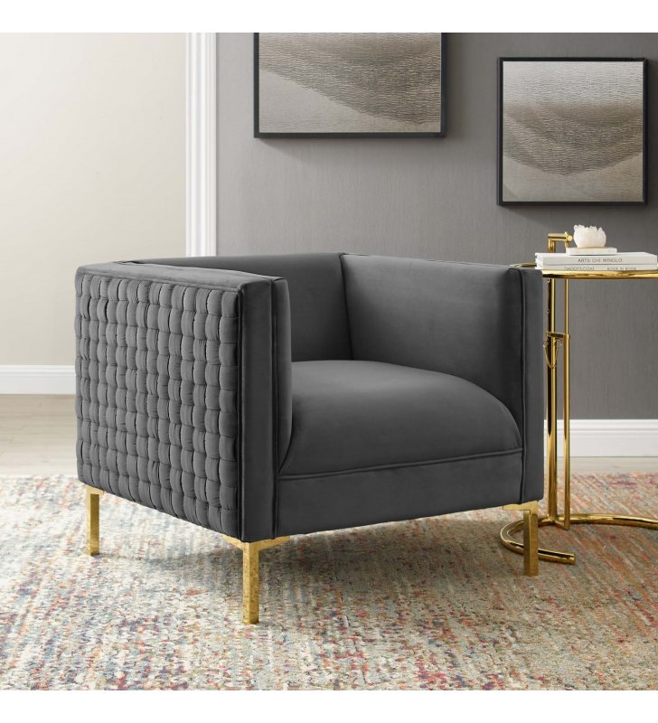 Resonate Performance Velvet Armchair in Charcoal - Lexmod