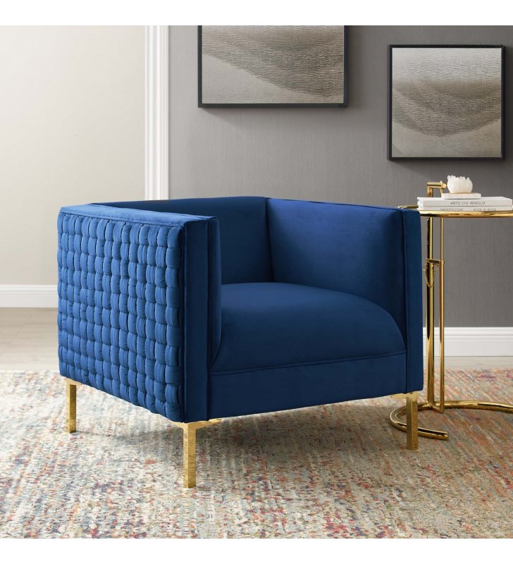 Resonate Performance Velvet Armchair in Navy - Lexmod