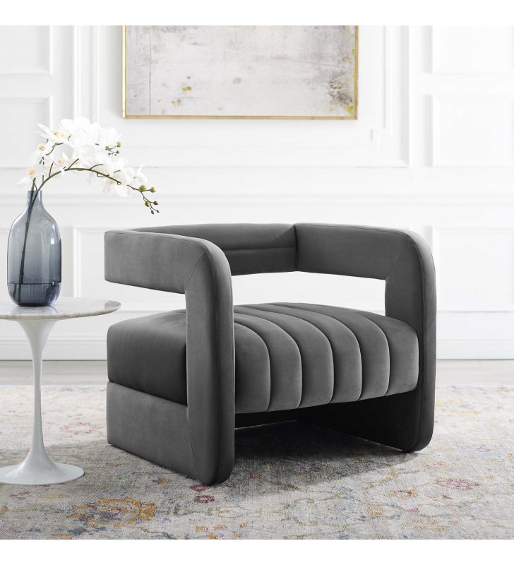 Range Tufted Performance Velvet Accent Armchair in Charcoal - Lexmod