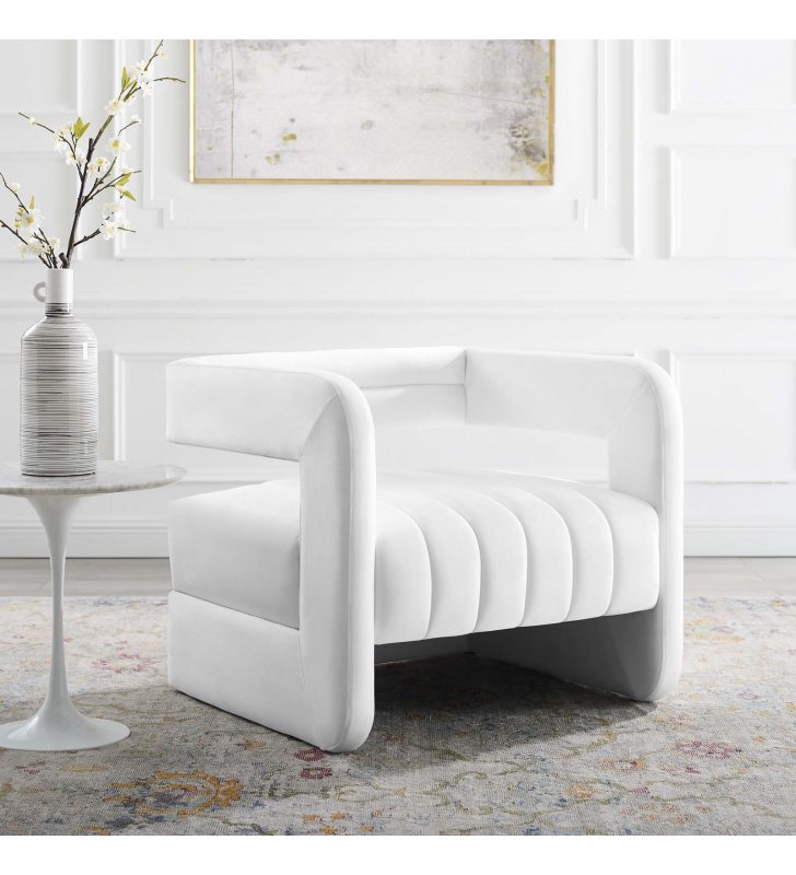 Range Tufted Performance Velvet Accent Armchair in White - Lexmod