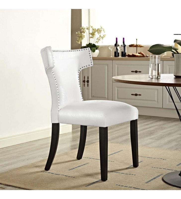 Curve Vinyl Dining Chair in White - Lexmod