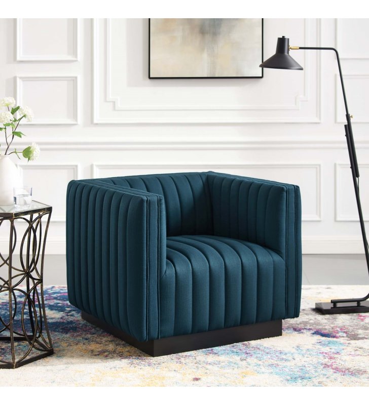Conjure Tufted Upholstered Fabric Armchair in Azure - Lexmod