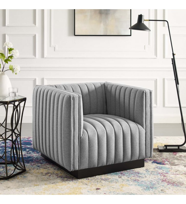 Conjure Tufted Upholstered Fabric Armchair in Light Gray - Lexmod