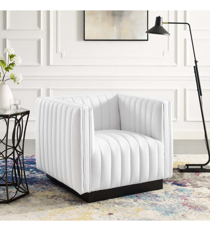 Conjure Tufted Upholstered Fabric Armchair in White - Lexmod