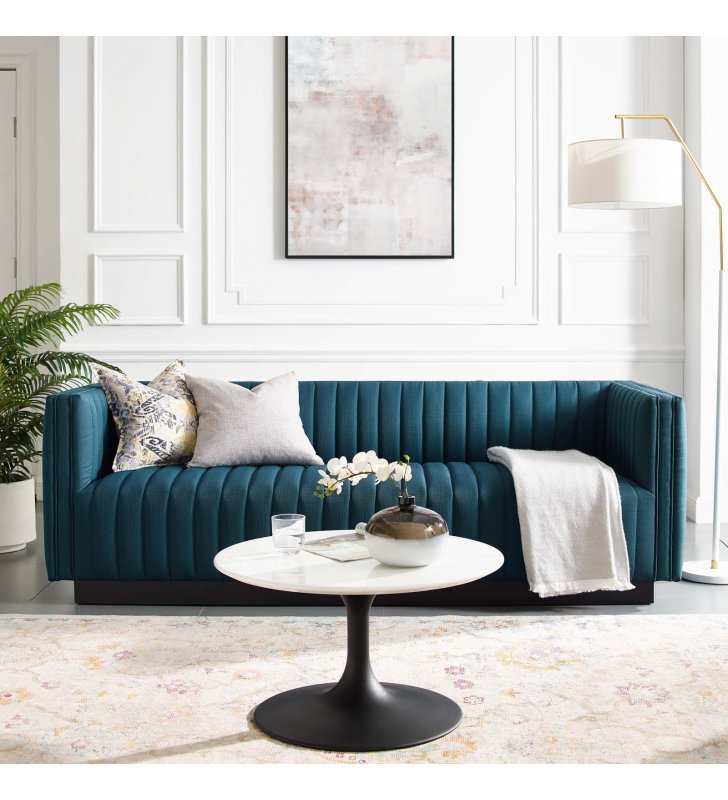 Conjure Tufted Upholstered Fabric Sofa in Azure - Lexmod