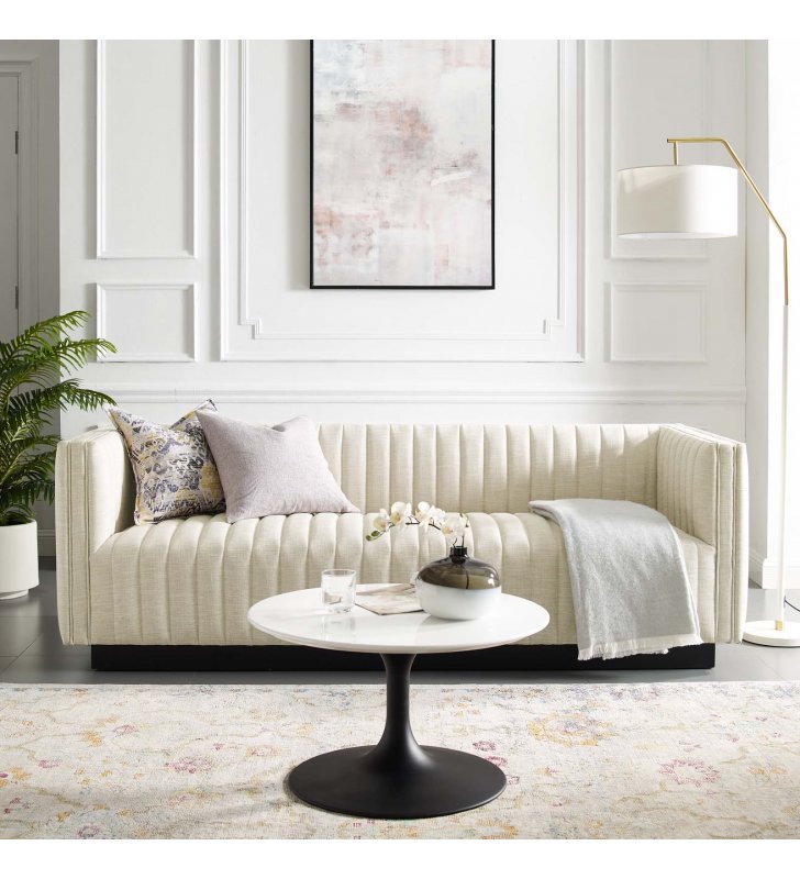 Conjure Tufted Upholstered Fabric Sofa in Beige - Lexmod